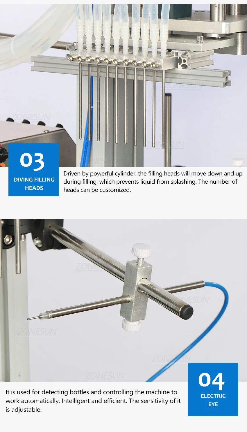 ZONESUN ZS-DTPP10D 10 Diving Nozzles Peristaltic Pump Liquid Filling Machine