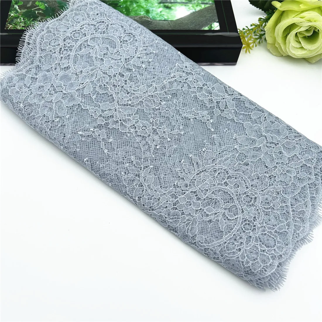 3M/lot Width 26cm Light Grey Pink Non-Elastic EyelashLace Trim For Skirt Sewing Accessory Craft DIY Apparel Fabric Lace Lingerie 3