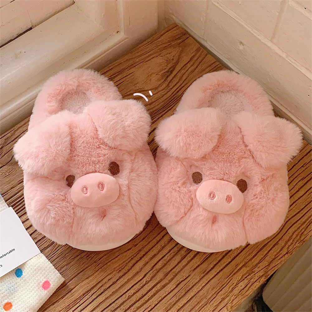 Cute Piggy Winter New Women Slipper Closed Toe Non Slip Furry Thick Sole Slippers Comfortable Fluffy Piggy Slippers for Winter