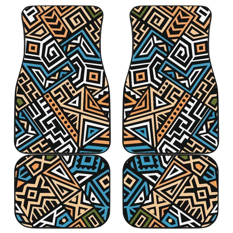 

Ethnic Aztec Geometric Pattern Print Front and Back Car Floor Mats Heavy Carpet Front and Rear Full Set 4PCs Pack
