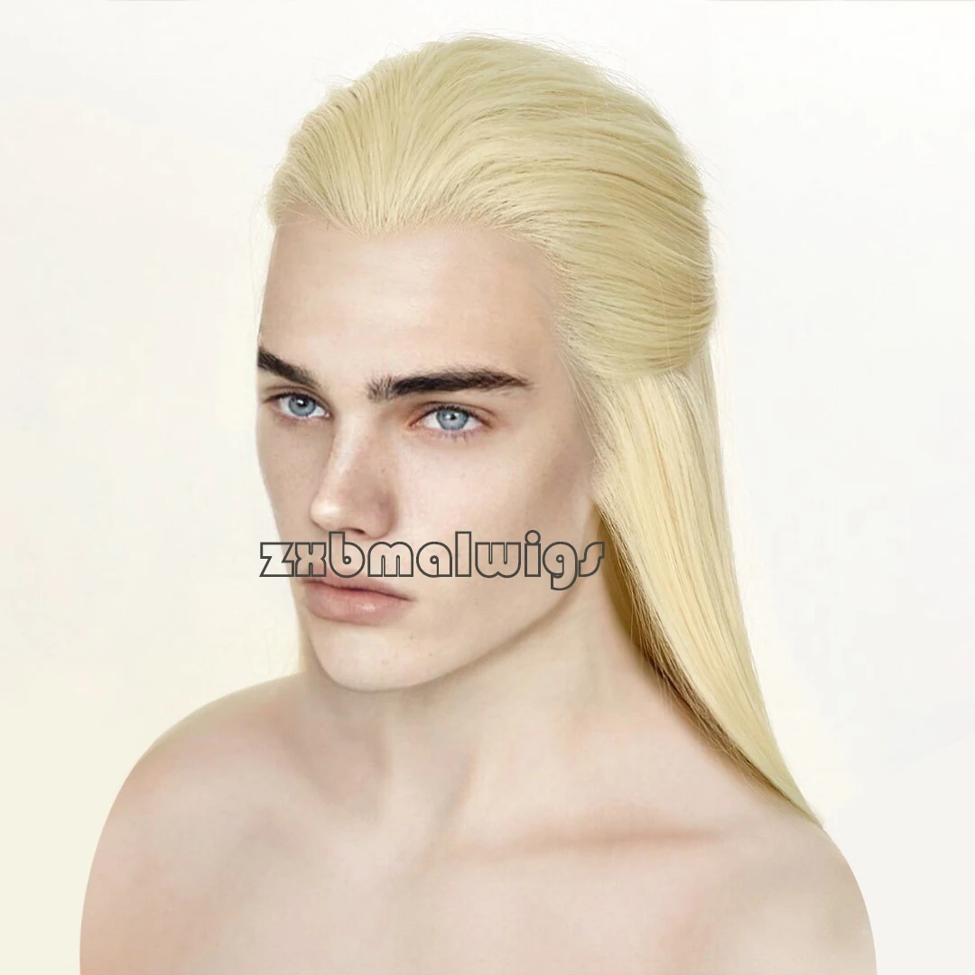 Synthetic Wig Black Color Cosplay Free Part Widows Peak Straight Lace Front Wig Synthetic Hair Lace Frontal Wig for Men Women Glueless
