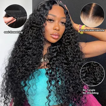 Parrucche Frontali HD in Pizzo 13x4 con Capelli Umani al 100% Effetto Bagnato e Ondulato, Densità 250, Onde Profonde, Pronte all'Uso, con Cordoncino