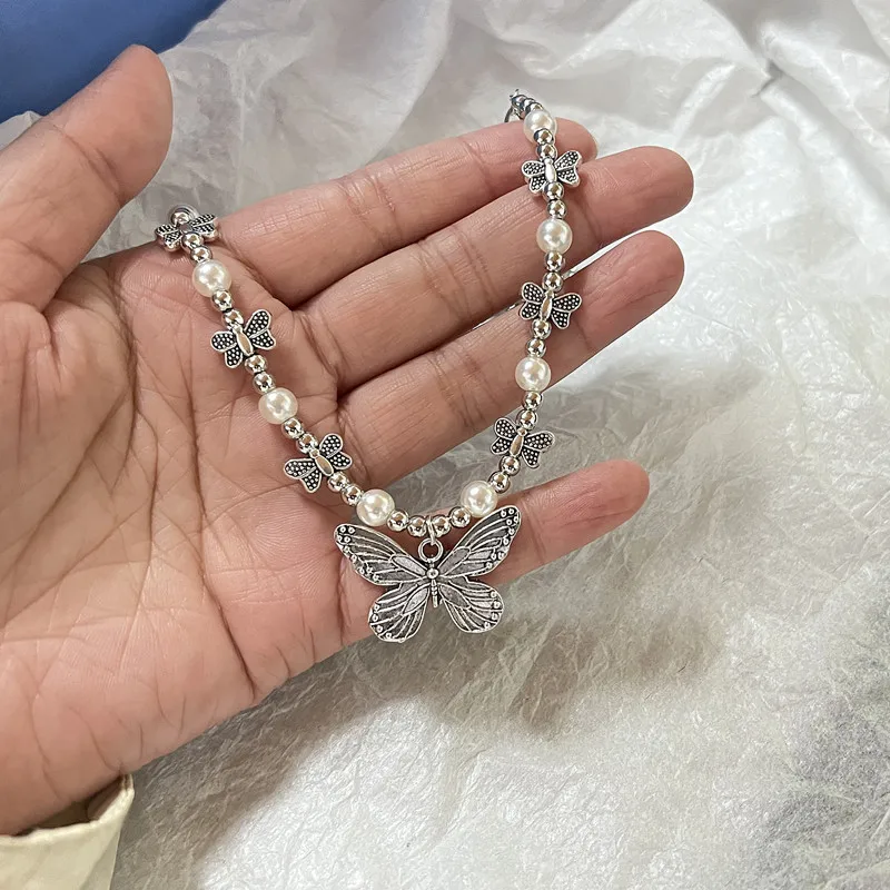 Silver Color Y2K Butterfly Heart Pendant Necklaces Fashion