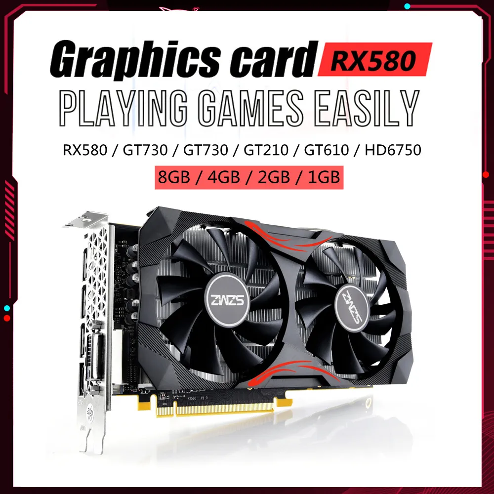Placa Gráfica para pc Game Tubo de Radiador Gpu Display Card Mineração Rx580 gb gb gb 1gb 1257 1340mhz Gddr5