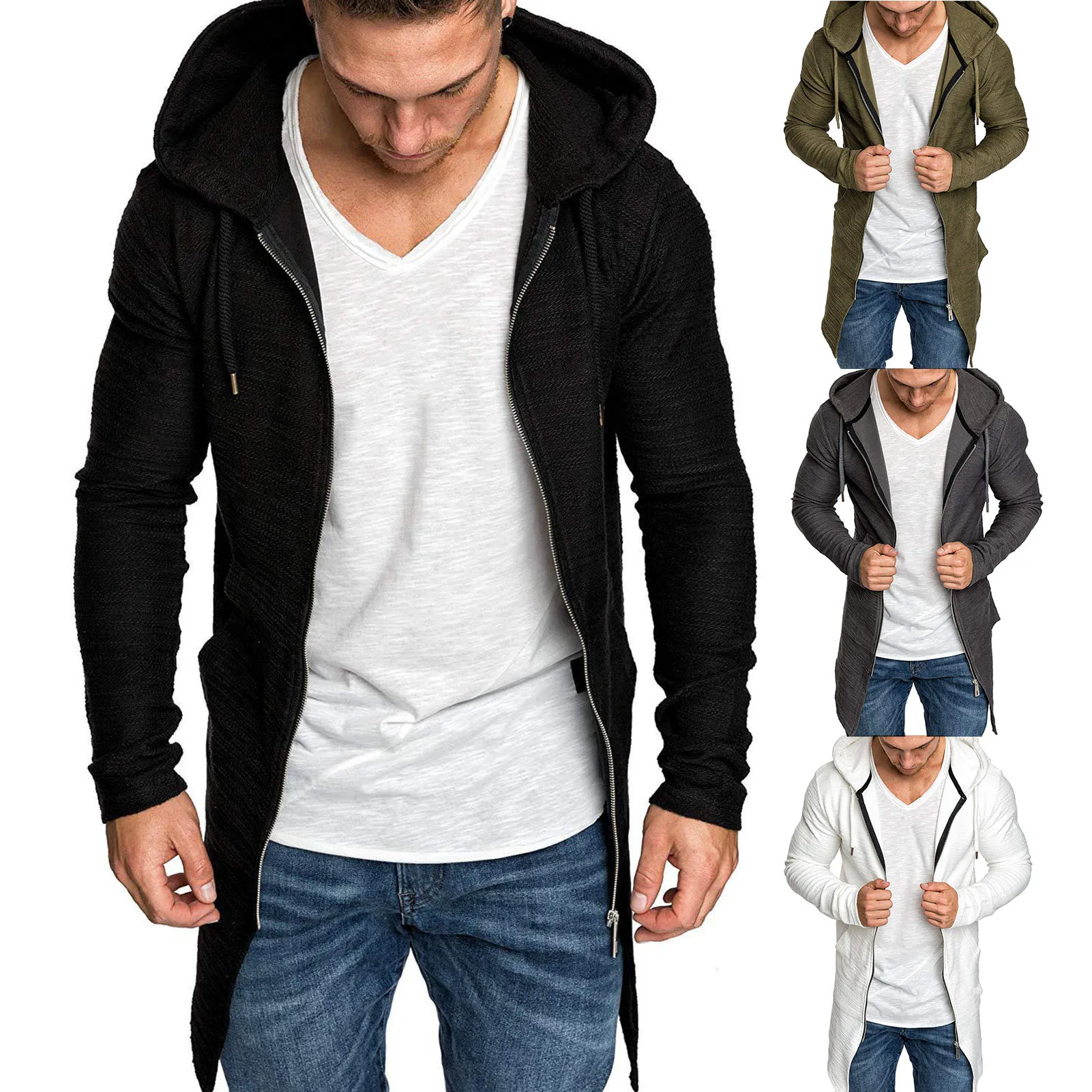 Popular Cardigan Coat Male Solid Color Autumn Winter Slim Pure Color Jacket  Men Coat Windproof images - 6