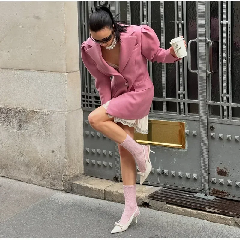 Blazer elegante para mujer, con mangas abullonadas, solapa entallada, botonadura sencilla, cintura ceñida, chaqueta femenina, primavera 2025, ropa de calle para dama