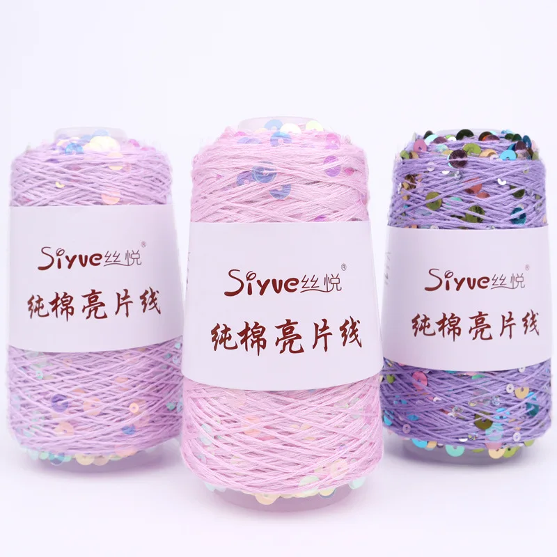 100g 3mm+6mm Sequin Pure Cotton Yarn, Hand Woven DIY Fashion Clothes and Accessories Crochet Thread, Birthday Gift Knitting Yarn 4