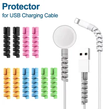ตัวป้องกันสายเคเบิล USB สายชาร์จเกลียวซิลิโคนแขนป้องกันปลายสายไฟฝาครอบ Savers สําหรับสายชาร์จนาฬิกาโทรศัพท์ 1