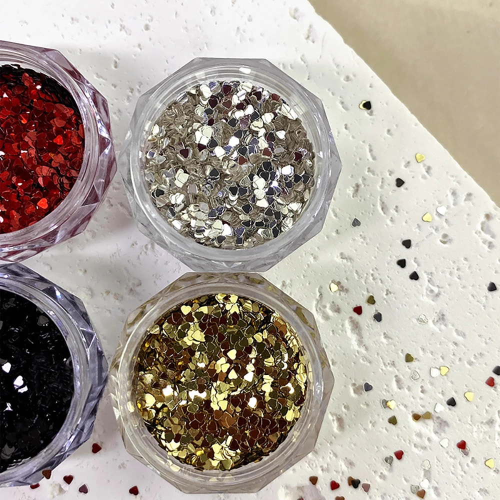 1Mm Mini Loving Heart Shape Glitter Powder Nail Charm Gold and Silver Sequins Chrome Powder Winter Nail Accessories Decoration 4