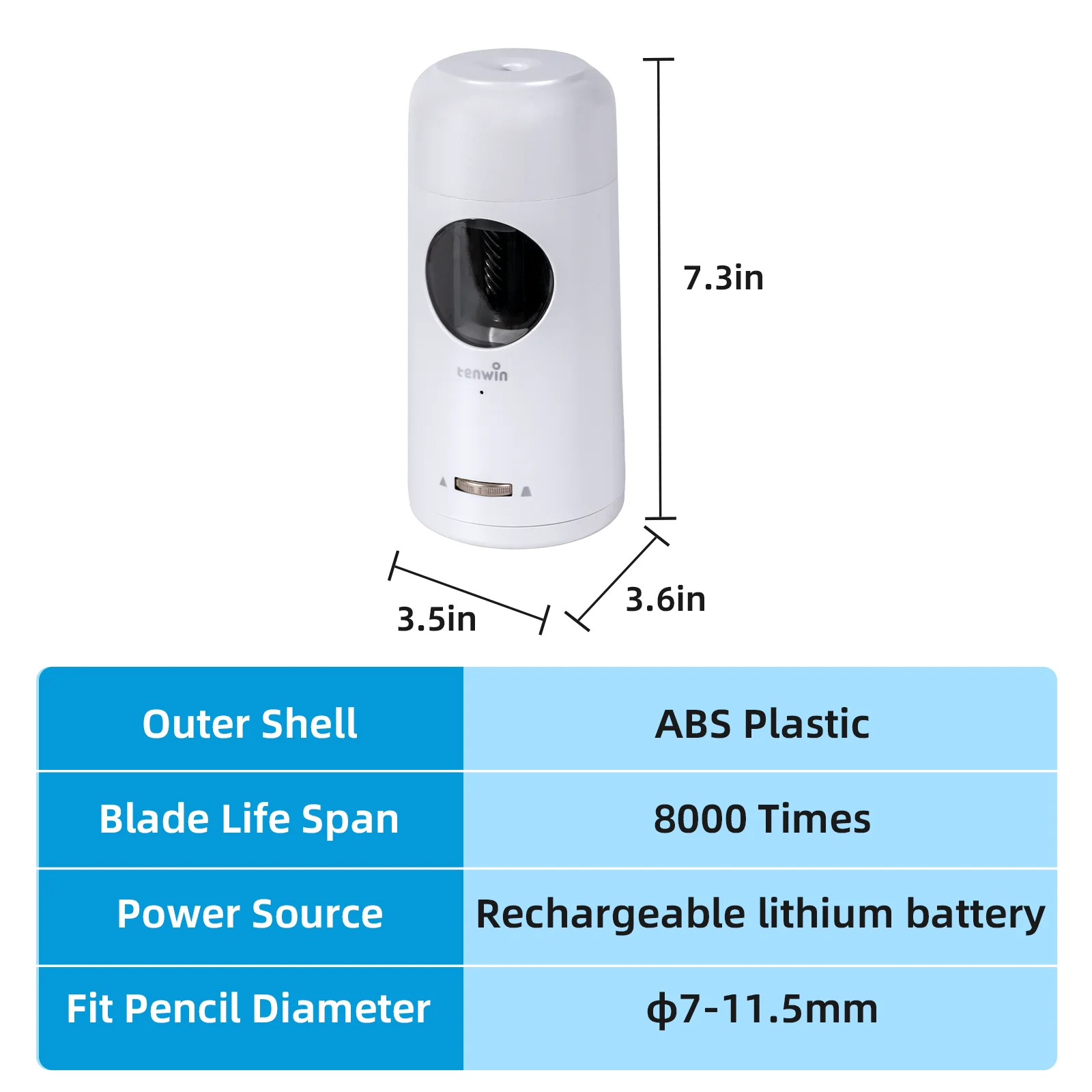 Tenwin 자동 전기 연필 샤프너, A10 C 타입 충전식 샤프너, 학생용 문구 연필 샤프너, 선물용