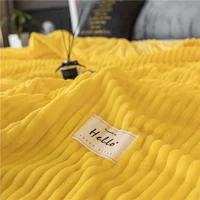 Striped Yellow Solid Blanket Flannel Soft Adults Bed Cover Winter Warm Stitch Fluffy Bed Linen Bedspread for Sofa Bedroom Decor 4