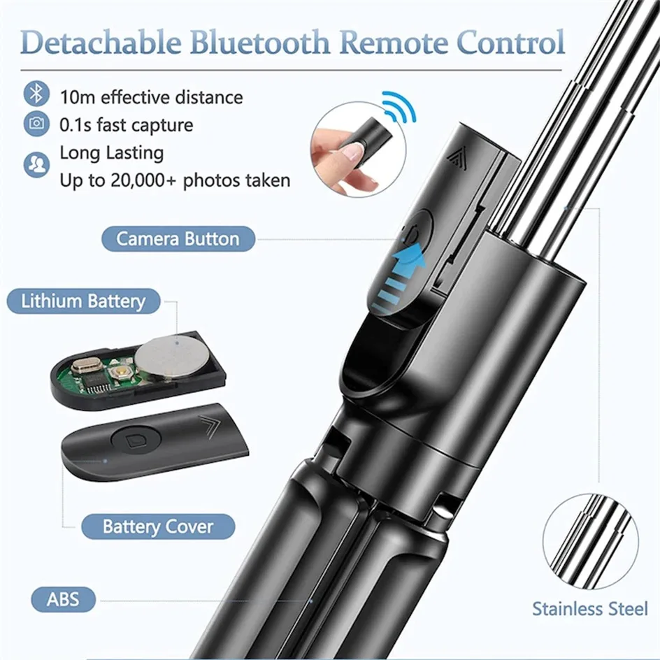 Wireless Selfie Stick with Bluetooth For iPhone 15 Android