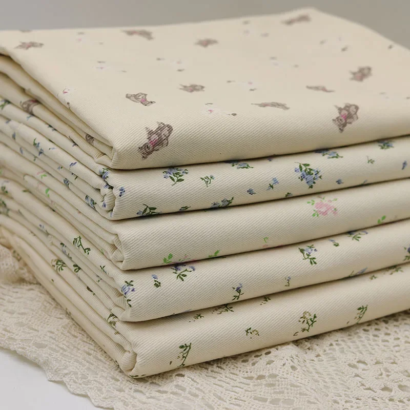 Fresh Floral Print Denim Fabric for Clothing And Bags Small Flower Patterned Fabric Art Box Bag Material Denim