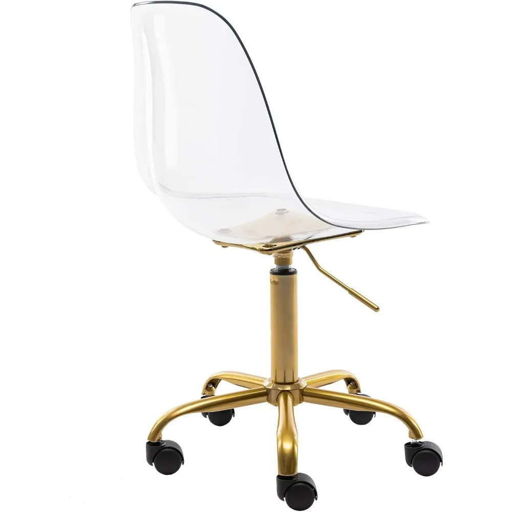 Clear Desk Chair, Acrylic Rolling Armless Vanity Swivel Height Adjustable Ghost Molded Plastic Home Office Chairs with 5