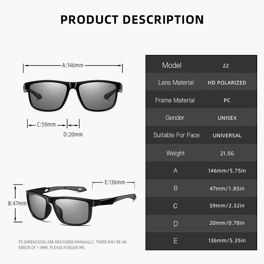 Photochromic Polarized Sunglasses – UV400 Cycling & Driving