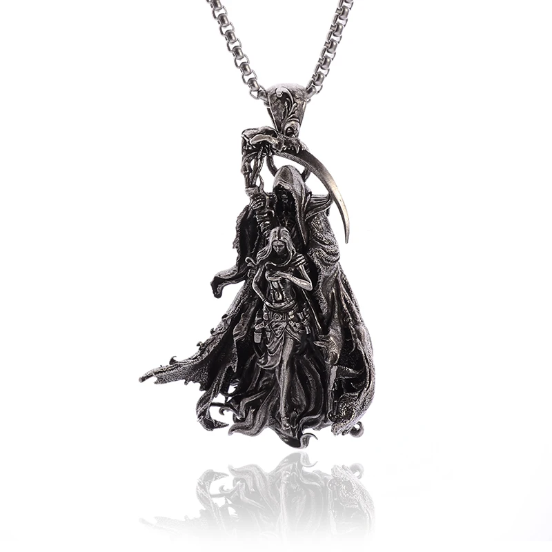 Collana Vintage Necromancer Scythe Pendant Devil Girl Collana Per Uomo Punk Hip Hop Rock Gothic Halloween Jewelry Gifts