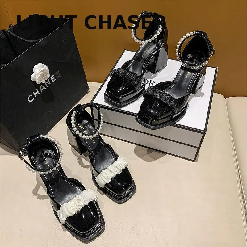 Brand Designer Pumps Luxury Crystal Buckle Spring Summer Female Party Runway Shoes Mary Jane Round Toe High Heels Women Sandal