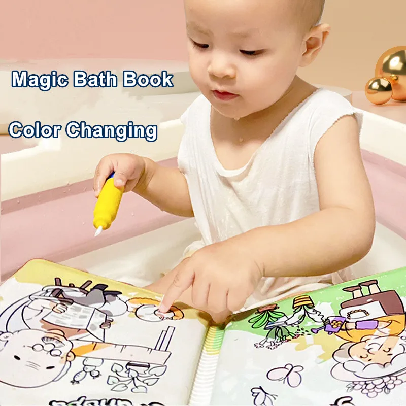 Baby Magic Bath Books with Pen Waterproof Color Changing Bathtub Toys Floating Educational Bath time Toy Books for Toddlers 2