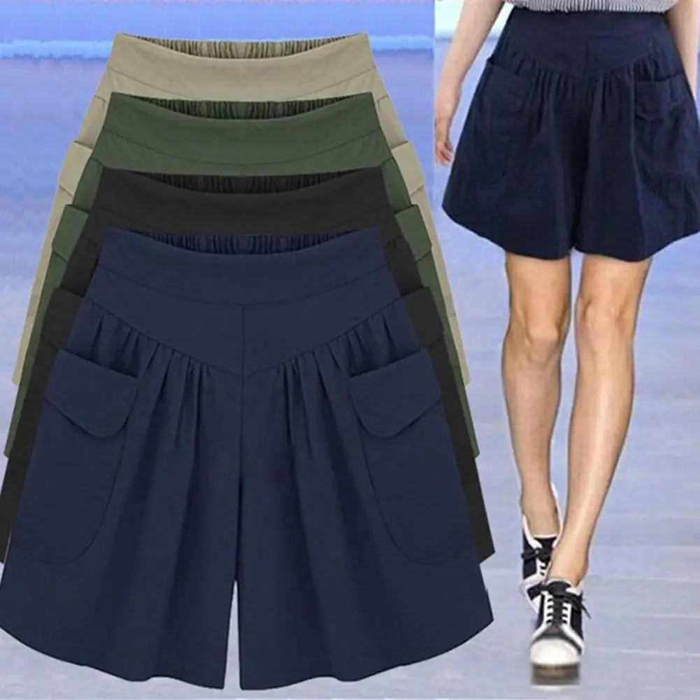  - Casual Women A Line Shorts Female Solid Color Loose Shorts Women High Waist Comfortable for Outdoor Summer Army Green Plus Size