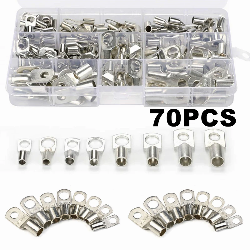 70Pcs SC6 25 Copper Lug Ring Car Battery Welding Connector Electrical