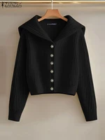 ZANZEA Vintage Sailor Collar Women Cardigans 2025 Spring Autumn Elegant Casual Chic Button Up Sweaters Korean Style Short Tops 2