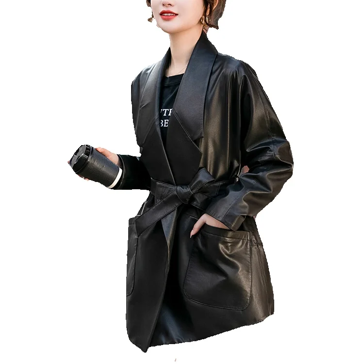 

New Sheepskin Windbreaker Women's Spring Genuine Leather Coat Korean Loose Wide Edition Long Coat