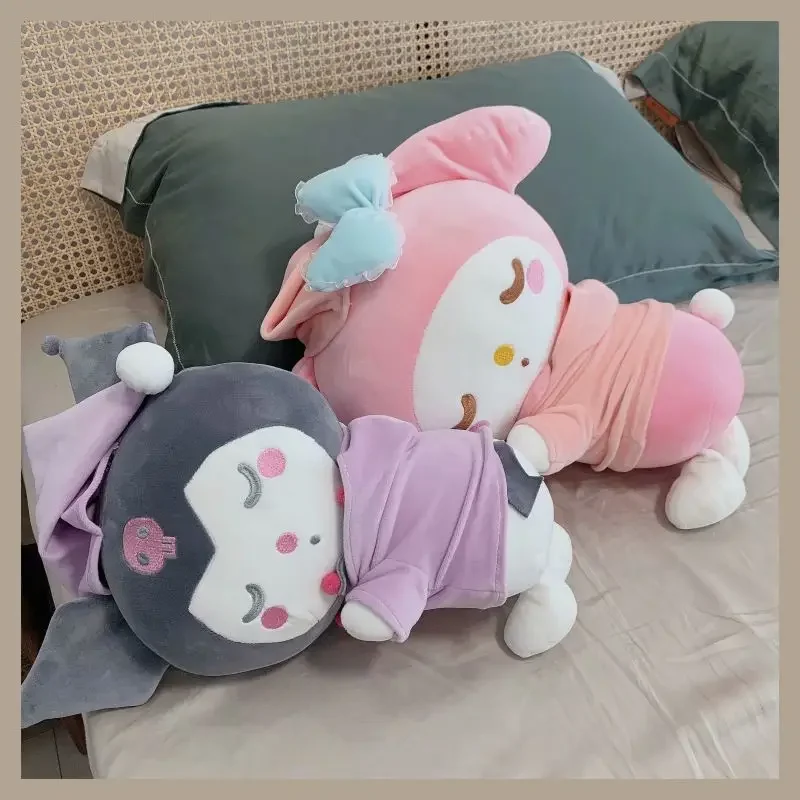 35cm Japan Kawaii Sanrio Plush Sleeping Doll Fluffy My Melody Kuromi Ragdoll Dol Home Decor Soft Stuffed Dolls Kid Toy Gifts japanese order prize figure kuromi doll sanrio kuromi dark japanese little devil plush toy gift bunny plush hello kitty