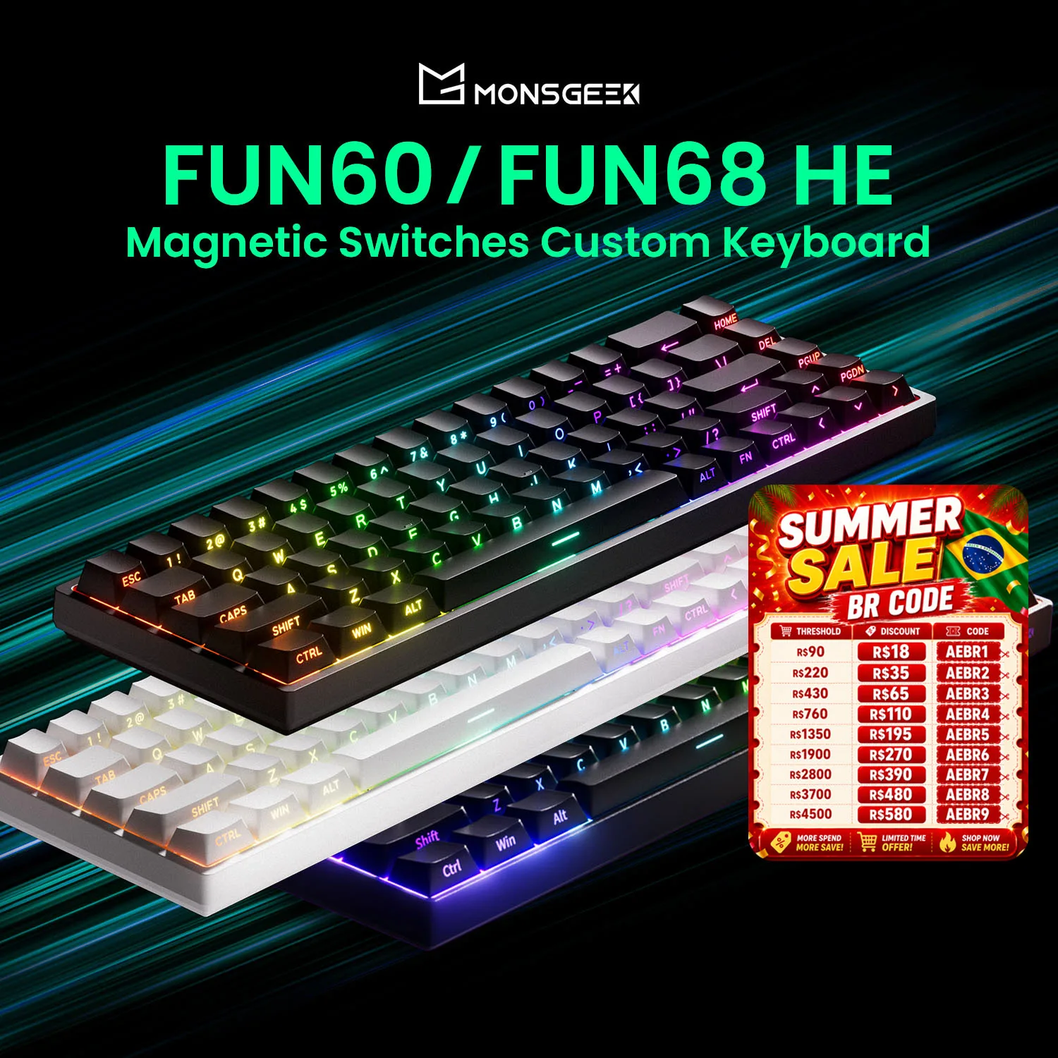 מקלדת גיימינג מגנטית AKKO MonsGeek FUN60/FUN68 HE עם Rapid Trigger