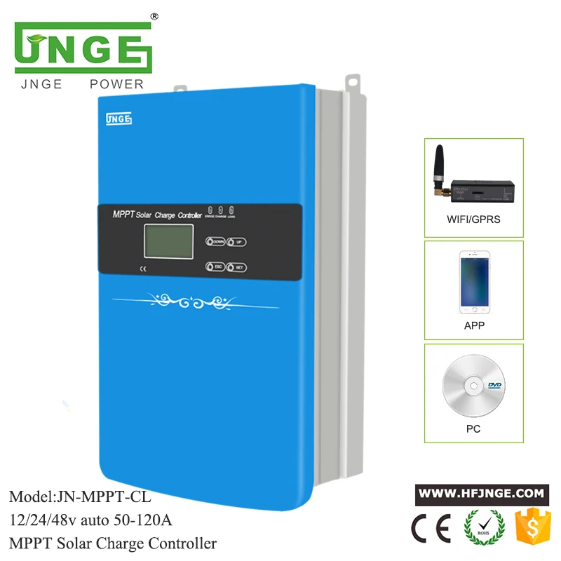 JNGE 120a 48 볼트 MPPT 태양광 충전 컨트롤러, Wifi GPRS 및 RS 485 통신 포함