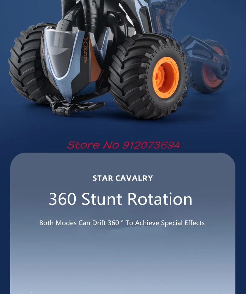 Deformación de modo dual Control remoto de alta velocidad motocicleta 30 minutos iluminación fría y efecto de sonido 360 °   Coche triciclo RC giratorio