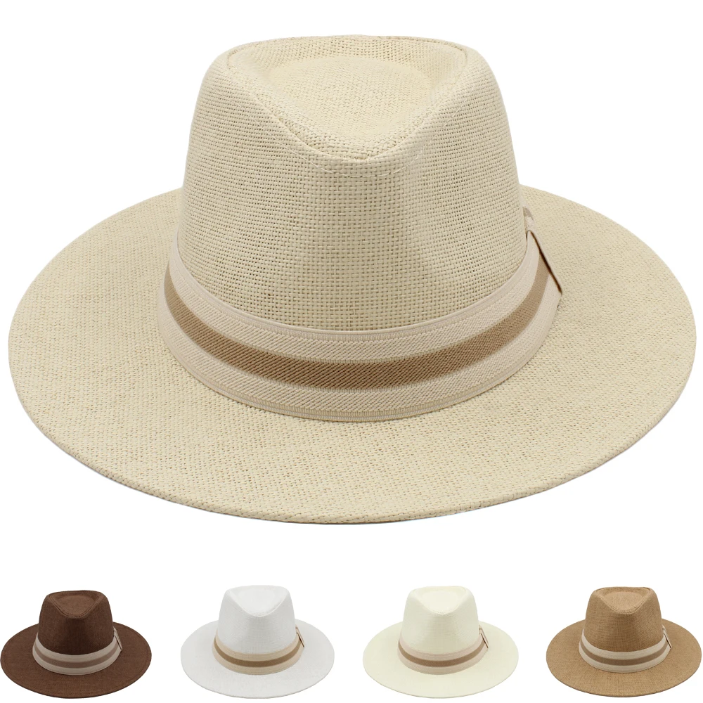 

Men Women Straw Panama Hats Summer Sunhat Classical Wide Brim Cap Sombrero Beach Fedora Trilby Outdoor Travel US Size 7 1/4 UK L