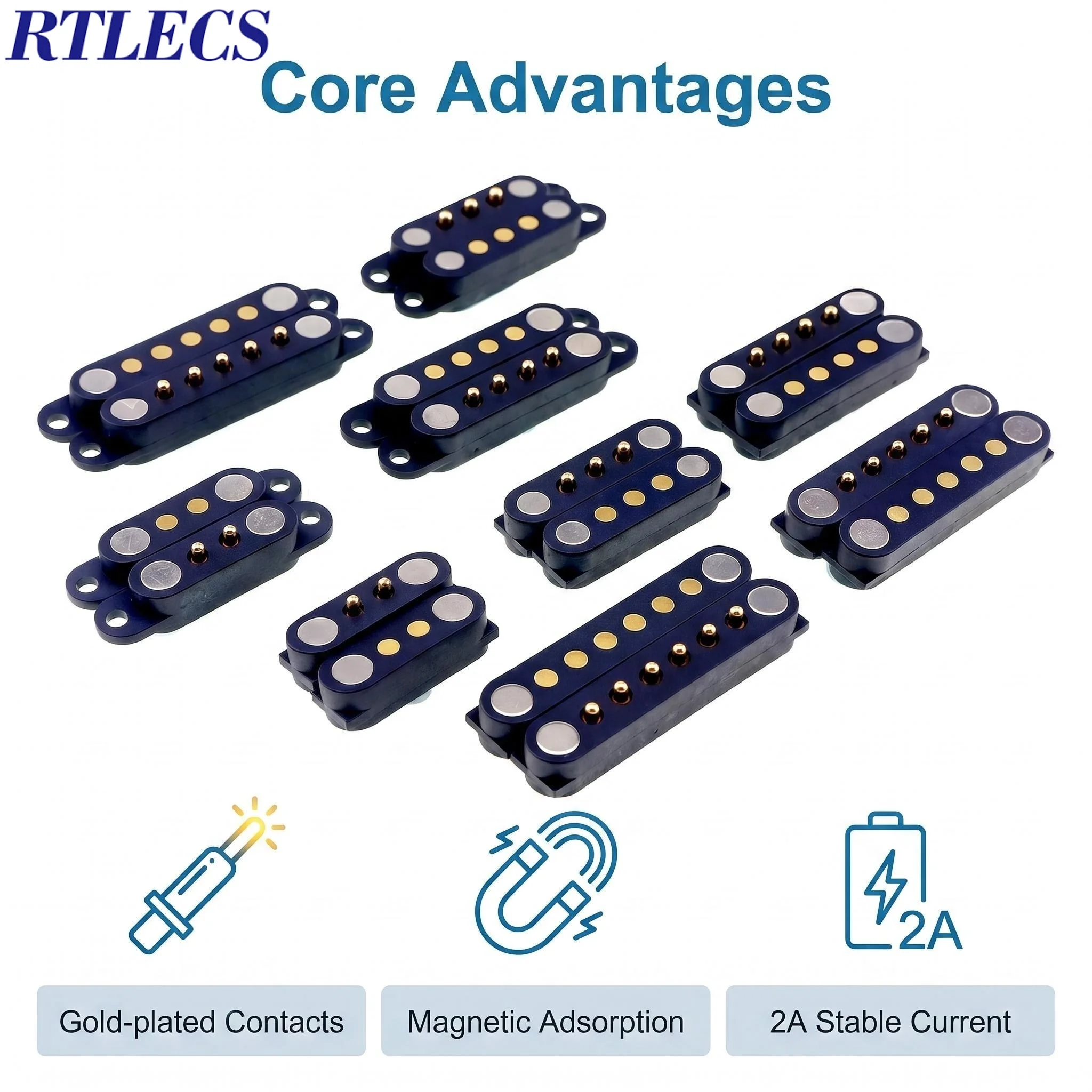 Spring Loaded Magnetic Pogo Pin PCB Connector - 2.54mm Pitch, 2A DC, Multiple Pole Options