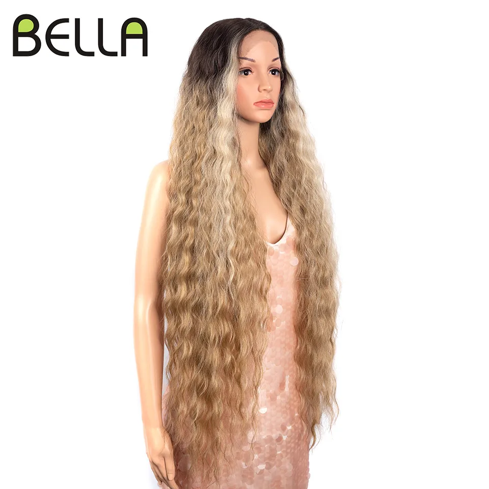 Bella 40 Inch Synthetic Deep Wave Long Wigs Ombre Blonde Brown Cosplay Heat Resistant Fiber Fake Hair synthetic wig