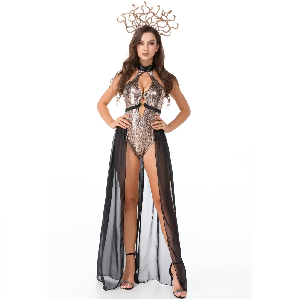 Cosplay Ancient Greek Myth Medusa Snake Print Siamese Costume Halloween Costumes Adult Women Snake Siren Witch Clothes cosplay costume