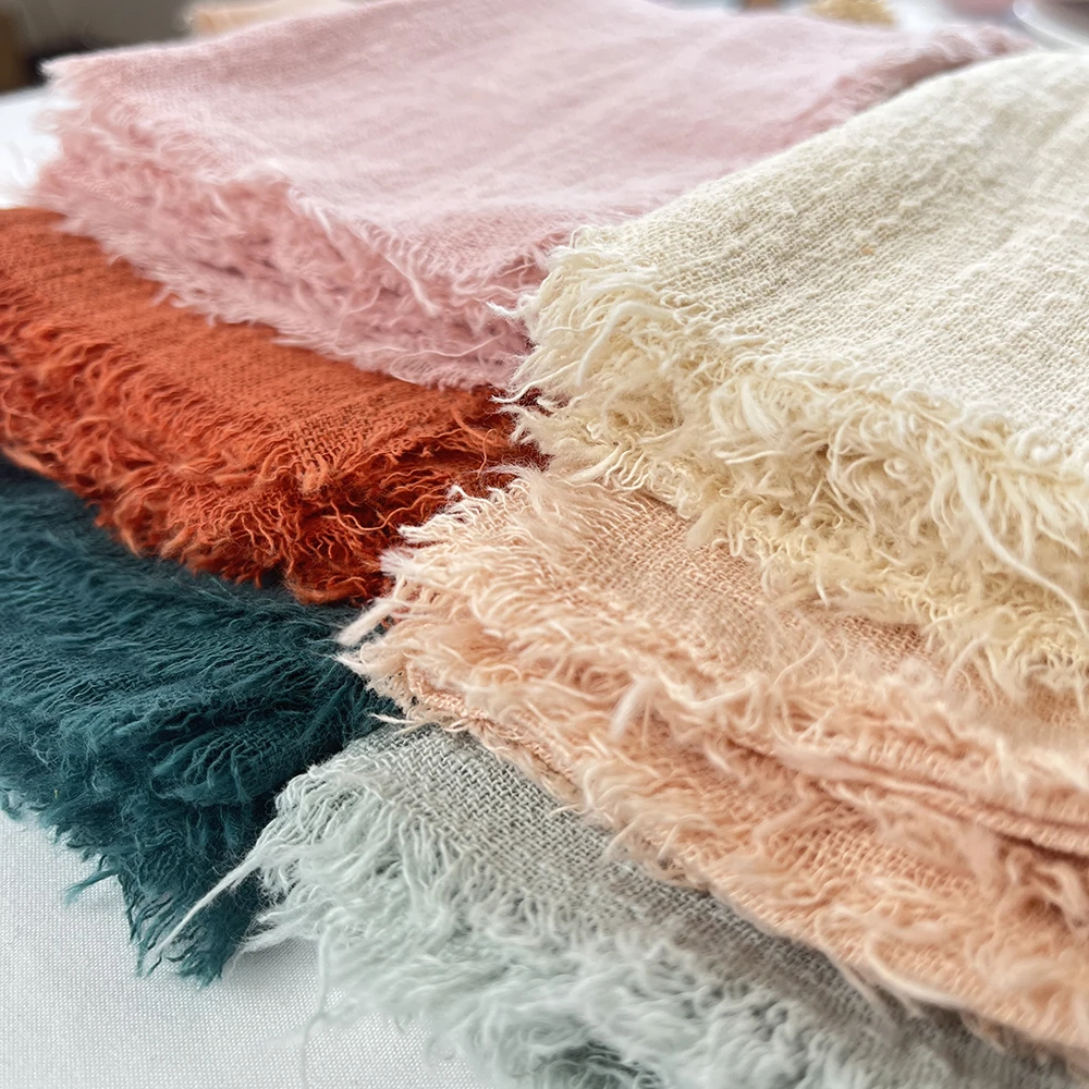 100pcs Wholesale 32x32cm Sage Green Gauze Cotton Napkin Reusable Wedding Party Christmas Table Decor Retro Burrs Cloth Napkins 5