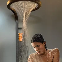 2024 Hot Sale Black Multifunction Bathroom Waterfall Rainfall Shower Panel Column Sprinkler Massage Set System Stainless steel 1