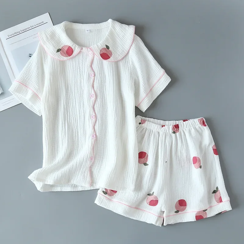 

Japanese Summer New Style Ladies Nightdress 100% Cotton Crepe Skirt Sweet And Cute Short-sleeved Home Skirt Sleepwear Kawaii