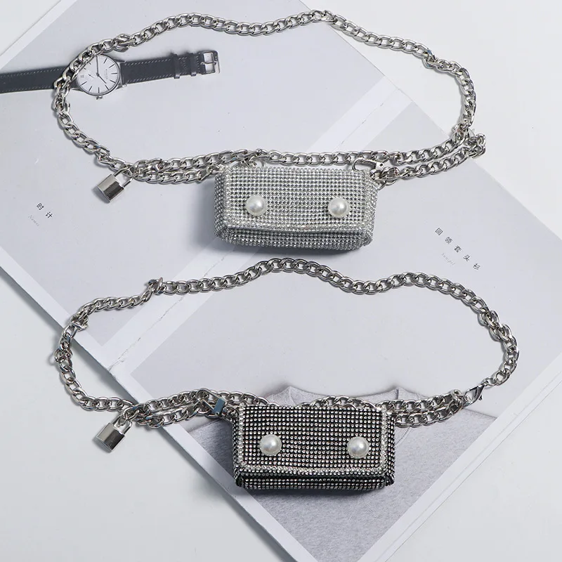 DAEYOTEN Luxury Mini Messenger Bag Female Summer Waist Pack New Trendy Diamond Flap Small Belt Pouch Pearl Lipstick Bag ZM1300