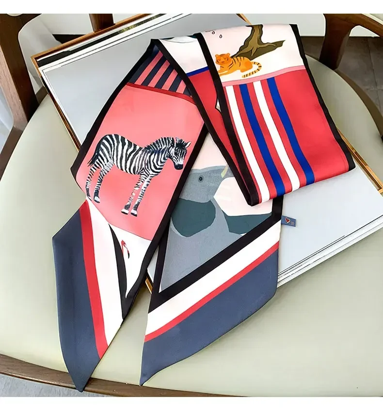 Design-Print Schmaler Schal Karierter Pferdehaarband-Schal Schmale Schals für Damen Taschenbänder Luxusmarken-Handgelenkstuch Foulard – Detail 5