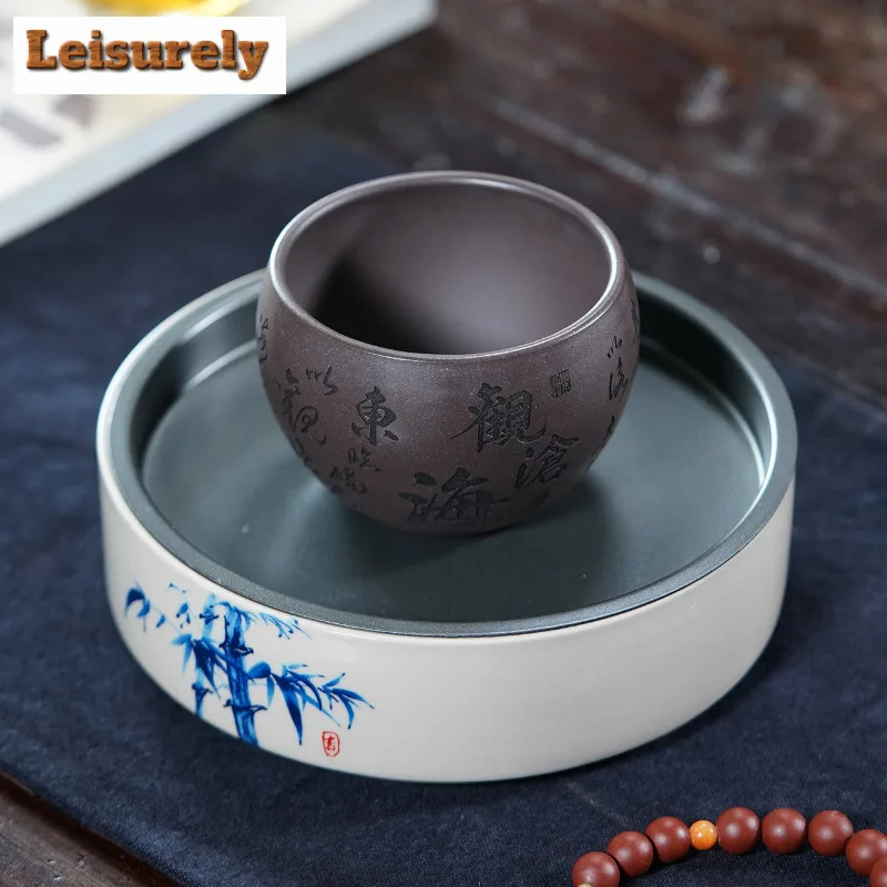 215ml Yixing Purple Clay Viewing The Sea Teacup Aesthetic Tea Bowl Tea Pair Tea-tasting Fragrance Cup Jianzhan Master Cup Teaset