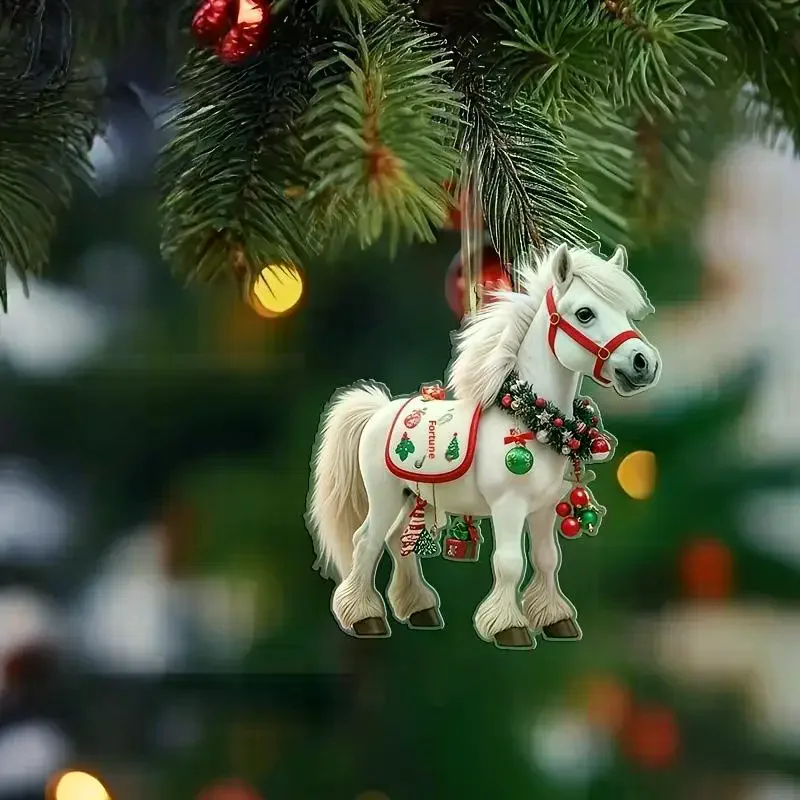 1/3Pcs Elegant Christmas Horse 2D Acrylic Decorations Hanging On Christmas Trees As Christmas Home Decorations Xmas Party Gifts