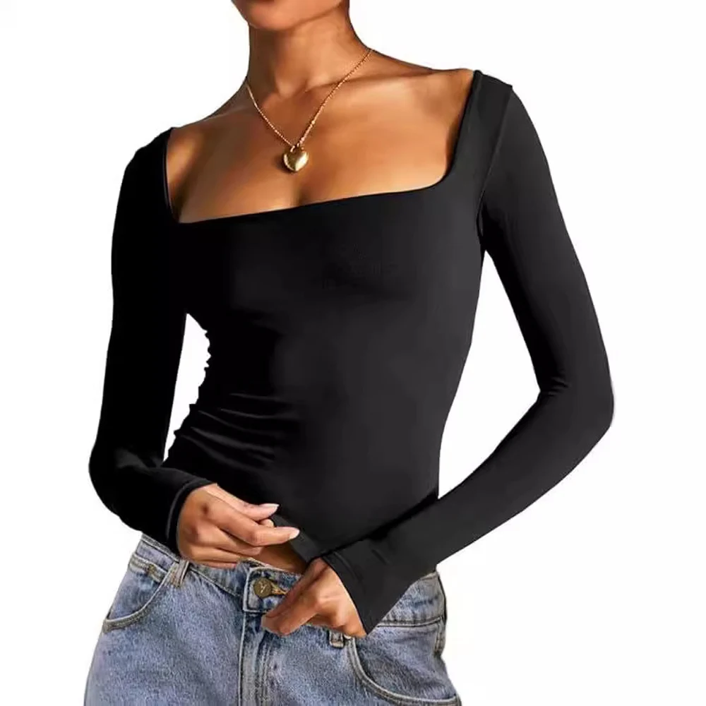 Women Long Sleeve Cropped Solid T Shirt Tops
