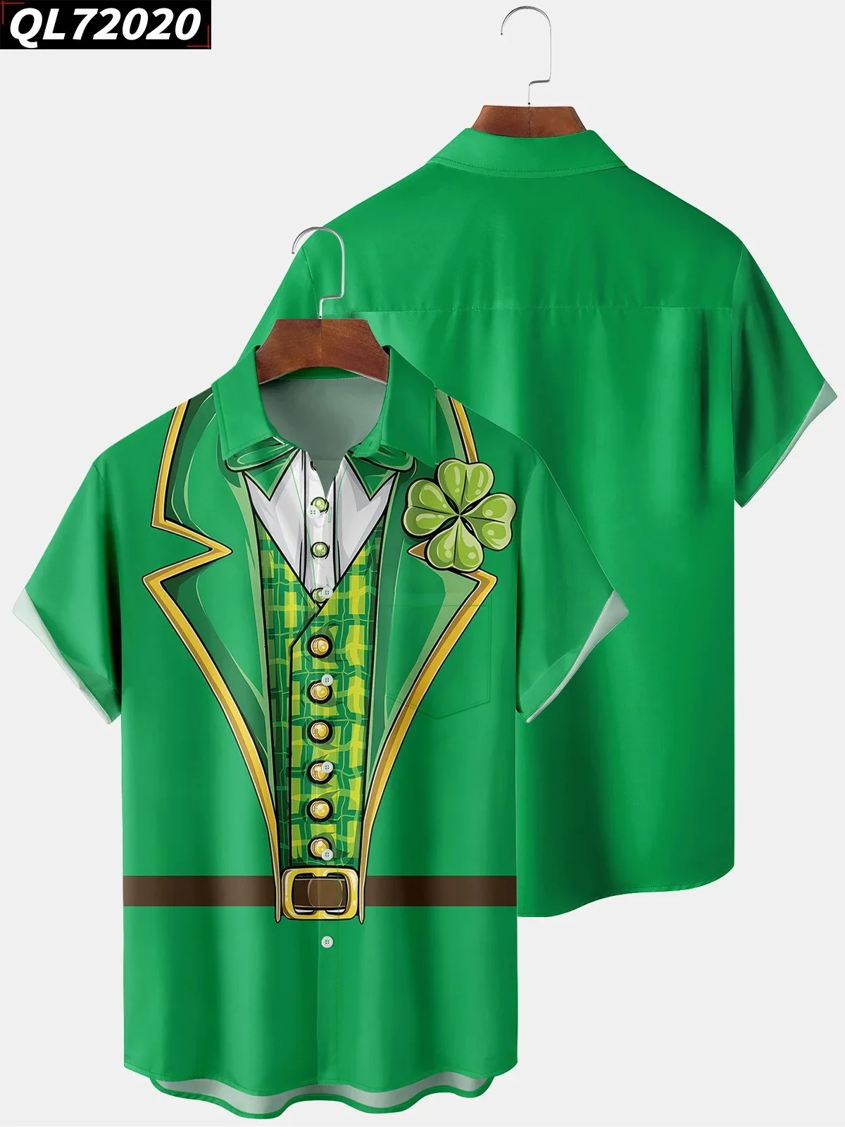 Happy St. Patrick's Day Shirts Summer Hawaiian Shirt Man High Quality Elegant Tops Shamrock Fake Suit Irish Festival Clothing