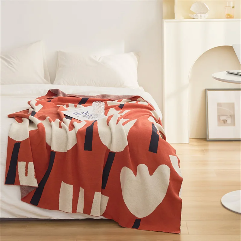 

CHAUSUB 100% Cotton Tulips Knitted Blanket Home Decor Soft Throw Bedspread on the Bed Sofa Cover for All Season