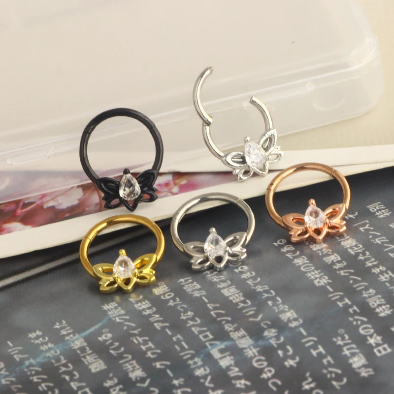 Septum Rings 16G, 316L Stainless Steel Septum Rings Hoops, Cluster CZ Hinged Segment Daith Helix Piercing Jewelry for Women and