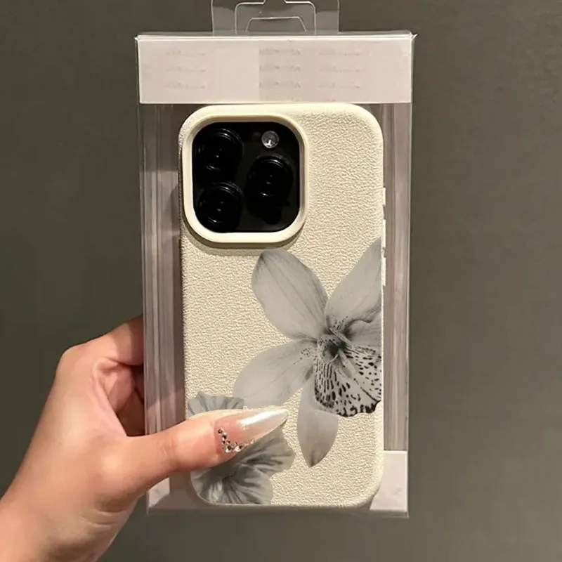Elegant Black & White Floral Pattern Lichee Soft Phone Case Cover