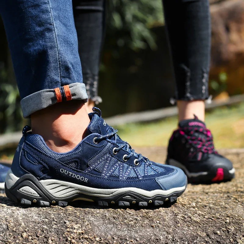 New Men's Casual Shoes Genuine Leather Outdoor Men's Shoes Breathable Mesh Sneakers Non-slip Comfortable Hiking Shoes Size 35-46