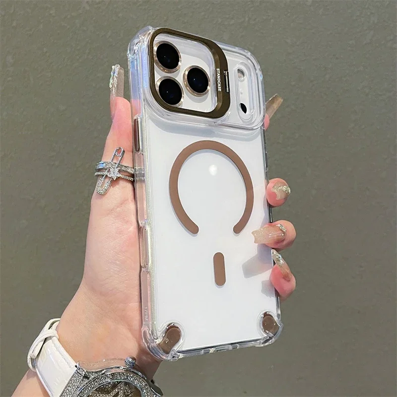 Magnetic Clear Case with Glass Lens Protector and Stand Cover