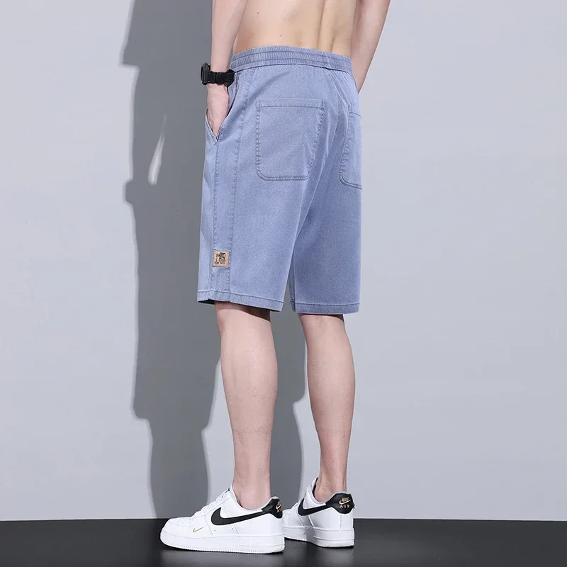 Soft Cosy Lyocell Thin Men's Denim Shorts Summer Clothes Loose Pants Drawstring Elastic Waist Korea Casual Short Plus Size M-5XL denim shorts summer jeans shorts