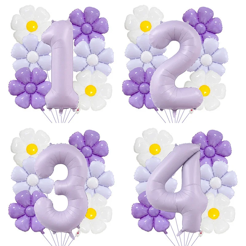7 Teile/satz 40 Zoll Marca Lila Digitale Gänseblümchen Ballon Set Blume Aluminium Folie Ballon für Geburtstag Dusche Jahrestag Dekoration